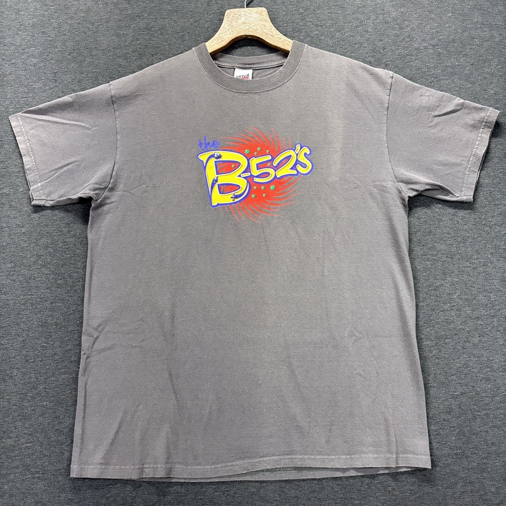 Vintage The B-52's T Shirt Size XL Grey Short Sleeves Anvil Graphic Print 90s